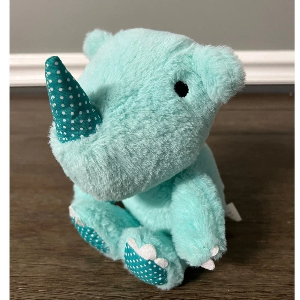 Make Believe Ideas Aqua Blue Rhino Plush Polka Dot Horn Stuffed Animal Teal 2023